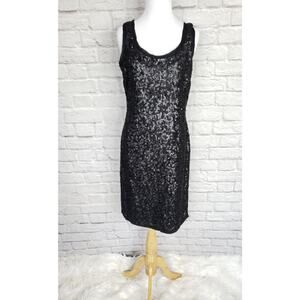 Talbots Black Silk Allover Sequin Sleeveless Dress Raw Edge Trim NWT Sz 4
